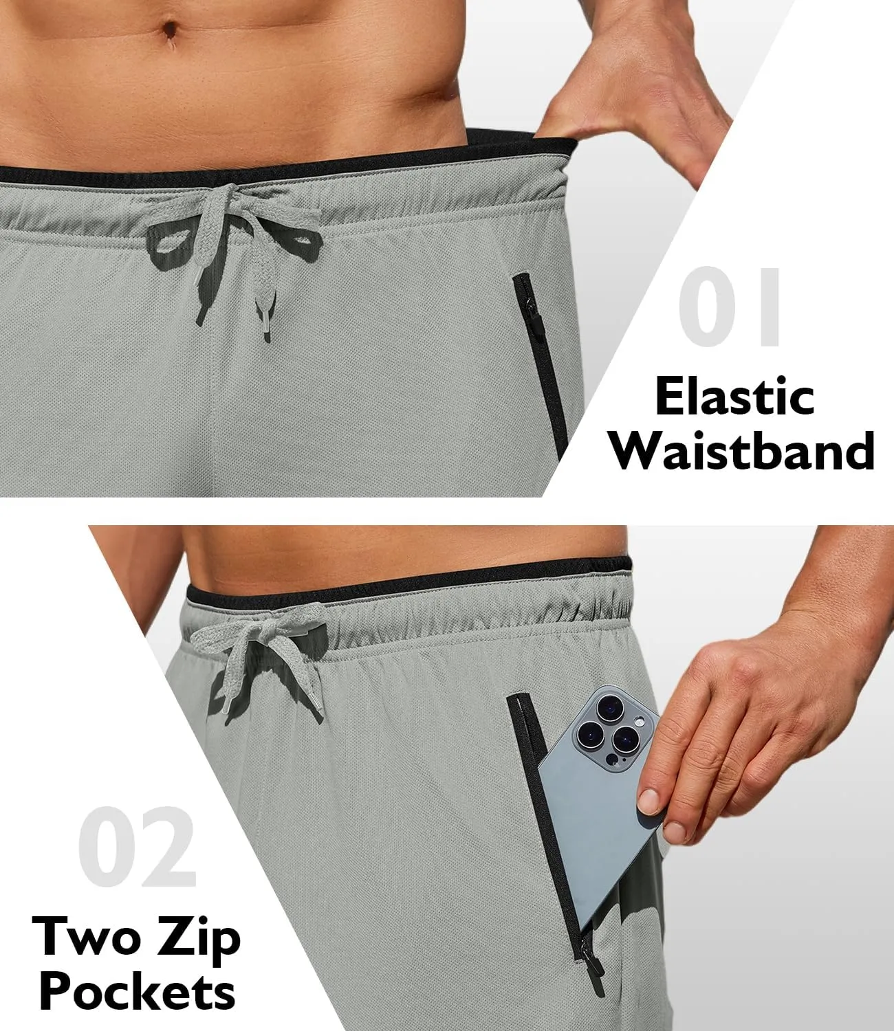 PINSPARK Men's Athletic Running Shorts 7" with Zipper Pockets Mesh Quick Dry Lightiweight Gym Workout Shorts
