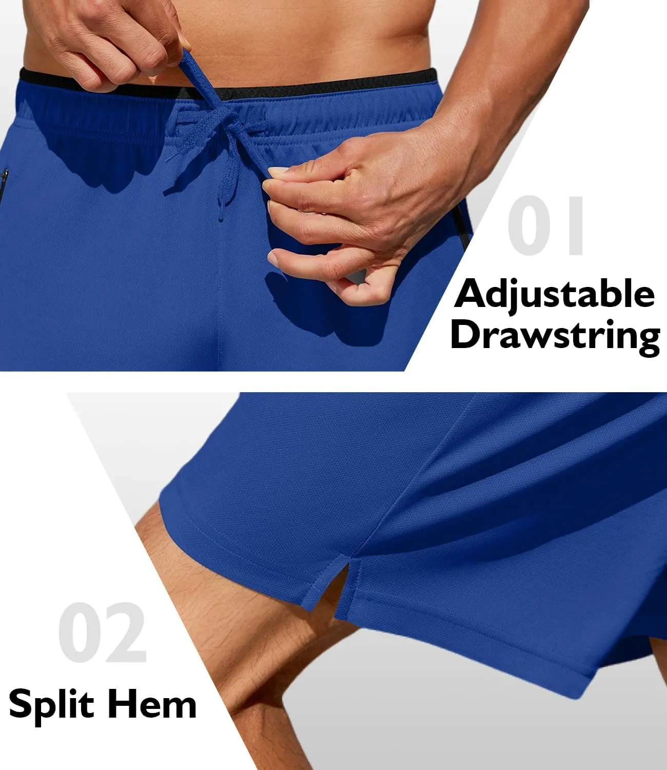 PINSPARK Men's Athletic Running Shorts 7" with Zipper Pockets Mesh Quick Dry Lightiweight Gym Workout Shorts