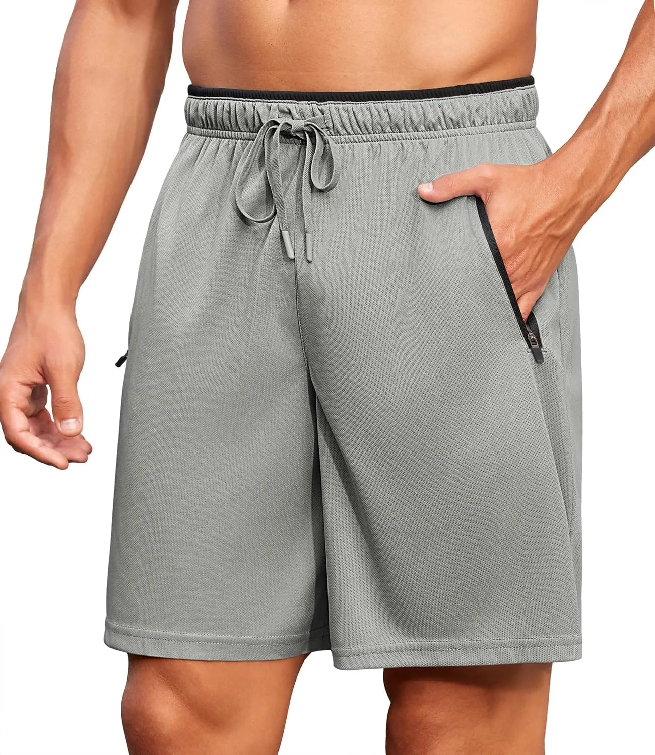 PINSPARK Men's Athletic Running Shorts 7" with Zipper Pockets Mesh Quick Dry Lightiweight Gym Workout Shorts