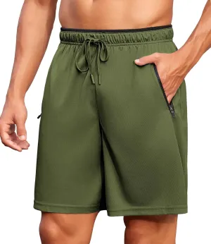 PINSPARK Men's Athletic Running Shorts 7" with Zipper Pockets Mesh Quick Dry Lightiweight Gym Workout Shorts