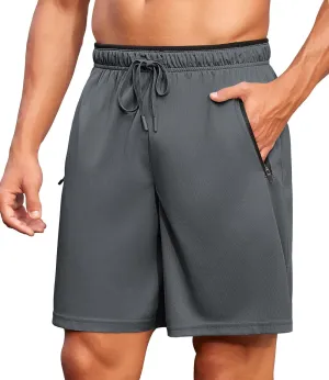 PINSPARK Men's Athletic Running Shorts 7" with Zipper Pockets Mesh Quick Dry Lightiweight Gym Workout Shorts