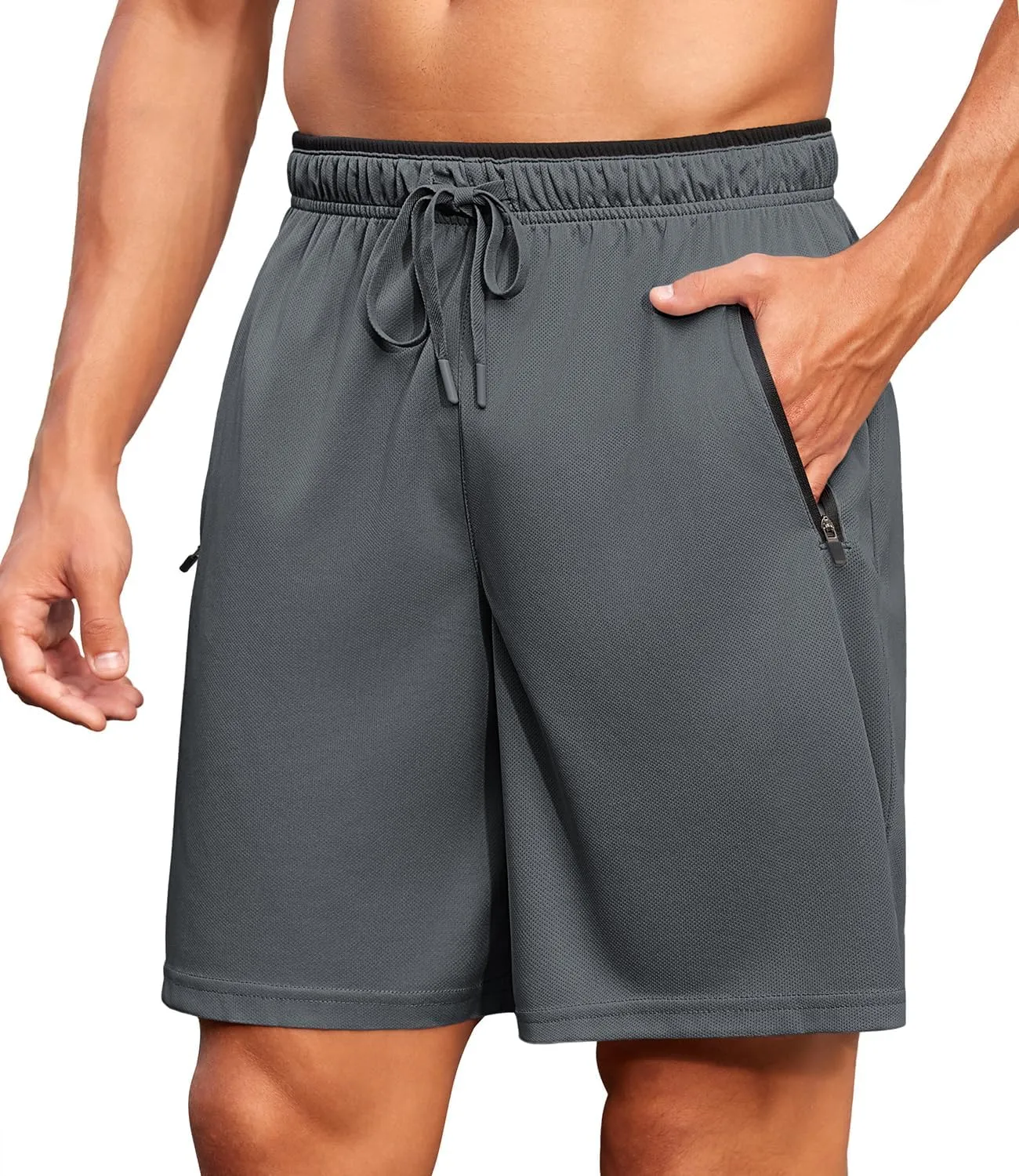 PINSPARK Men's Athletic Running Shorts 7" with Zipper Pockets Mesh Quick Dry Lightiweight Gym Workout Shorts