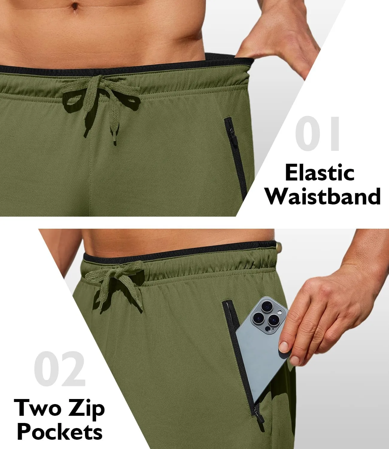PINSPARK Men's Athletic Running Shorts 7" with Zipper Pockets Mesh Quick Dry Lightiweight Gym Workout Shorts