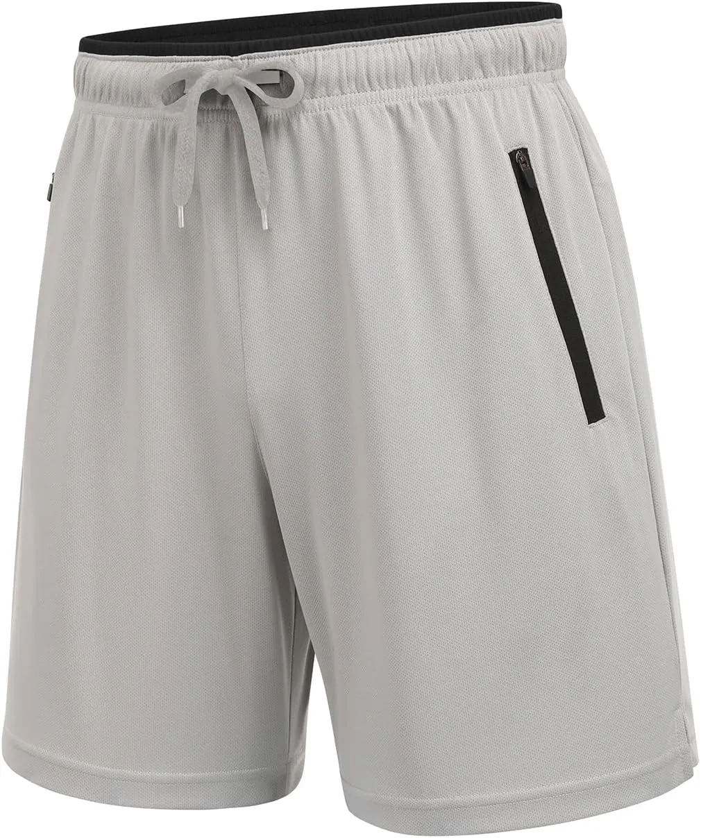 PINSPARK Men's Athletic Running Shorts 7" with Zipper Pockets Mesh Quick Dry Lightiweight Gym Workout Shorts