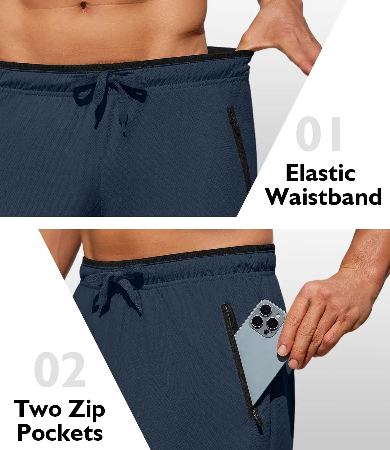 PINSPARK Men's Athletic Running Shorts 7" with Zipper Pockets Mesh Quick Dry Lightiweight Gym Workout Shorts