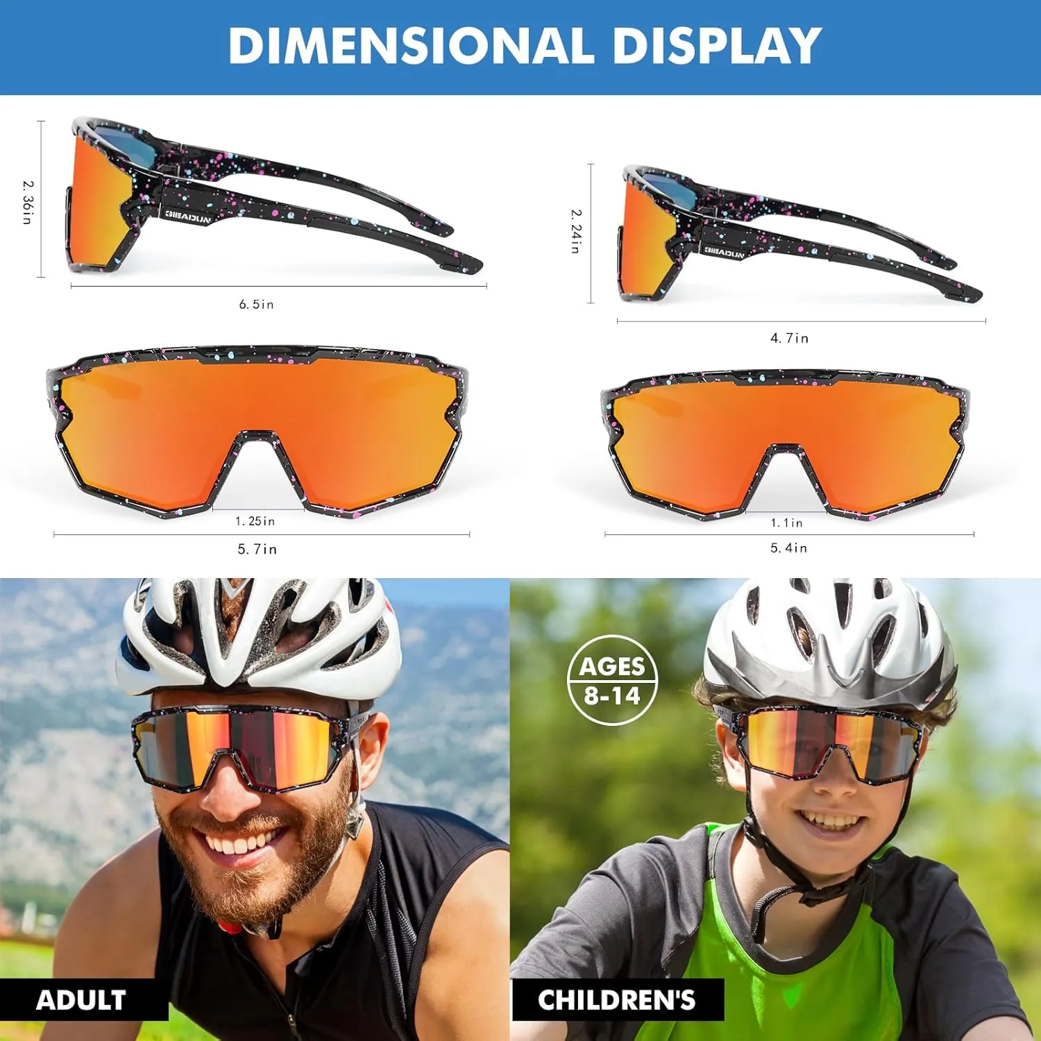 Polarized Glasses Kids Youth Baseball Sunglasses Adult Men Women Cycling Goggles with 3 lenses,Fishing,Ski Golf