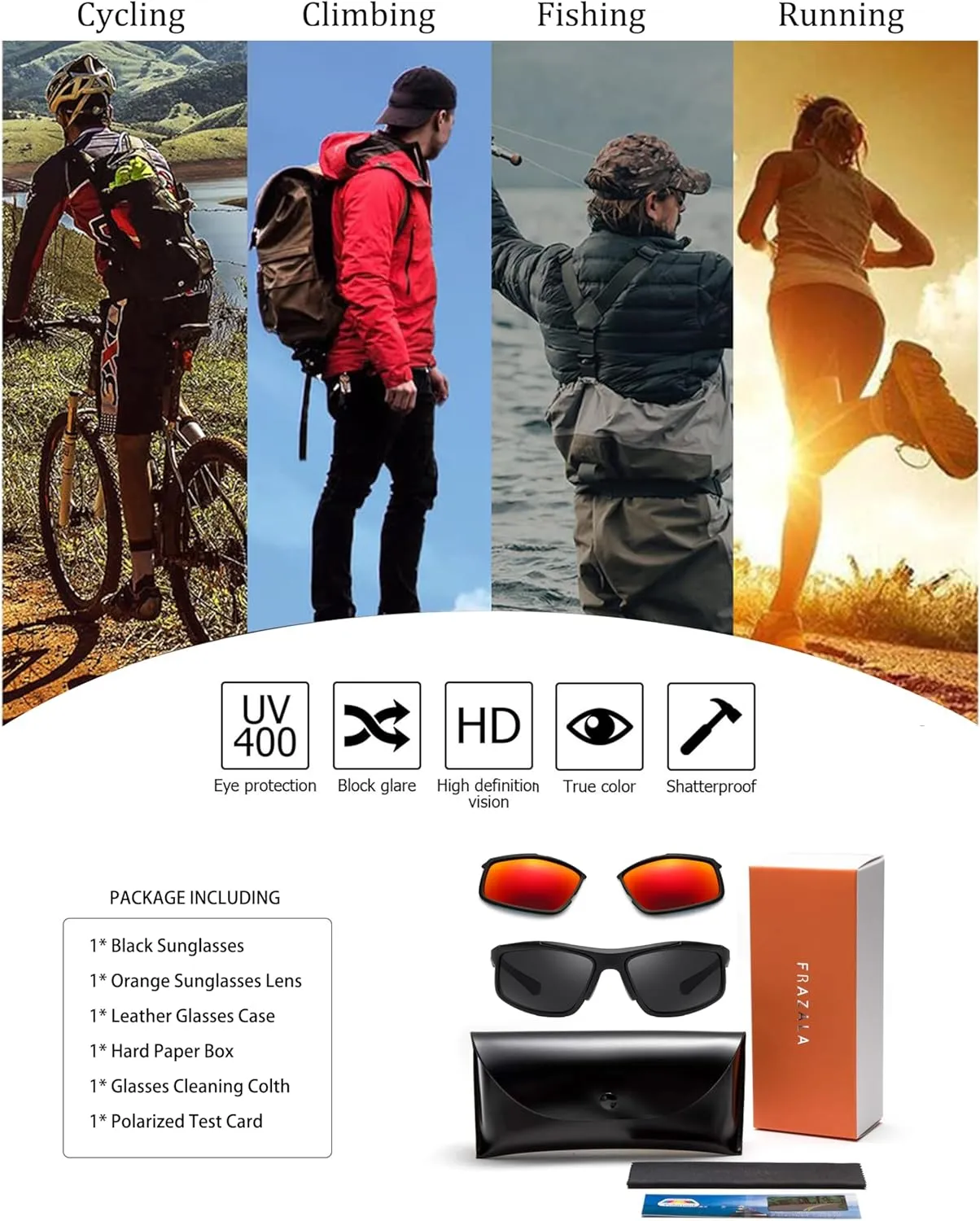 Polarized Night Driving Glasses Unisex NIght Cycling Glasses with Replacement Sunglasses Lens for Daytime