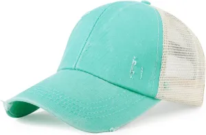 Ponytail Hats Baseball Hat Mesh Washed Distressed Dad Hat Vintage Cotton Trucker Hat for Women