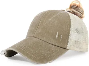 Ponytail Hats Baseball Hat Mesh Washed Distressed Dad Hat Vintage Cotton Trucker Hat for Women