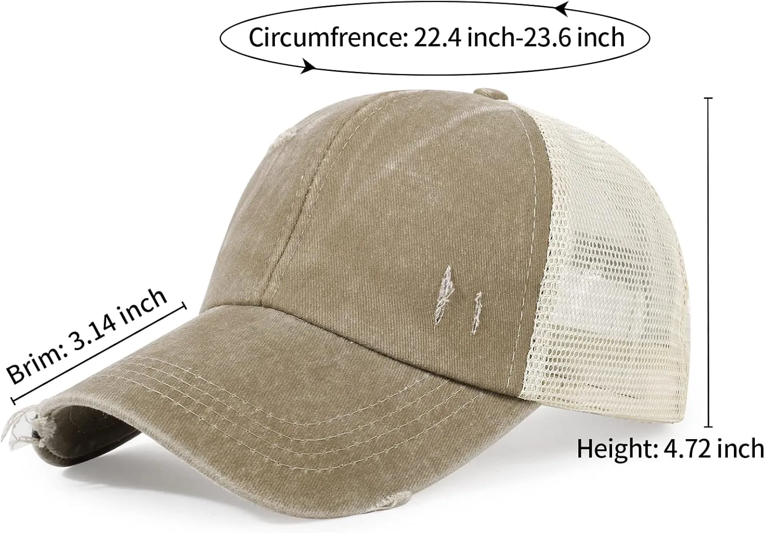 Ponytail Hats Baseball Hat Mesh Washed Distressed Dad Hat Vintage Cotton Trucker Hat for Women