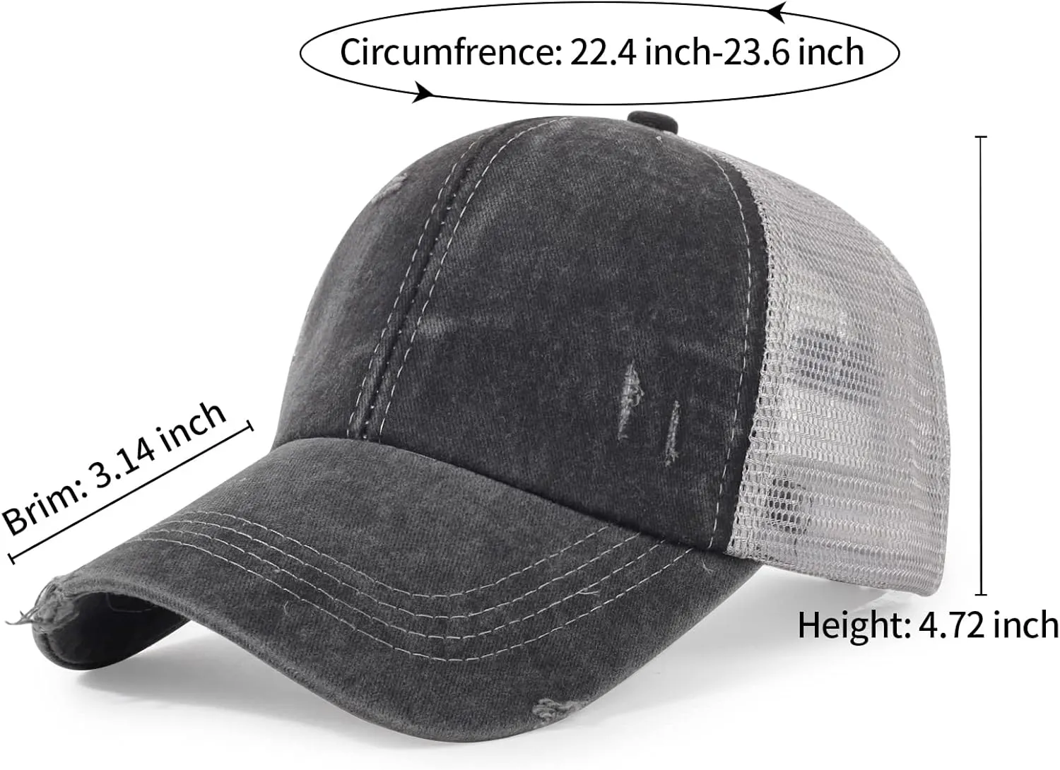 Ponytail Hats Baseball Hat Mesh Washed Distressed Dad Hat Vintage Cotton Trucker Hat for Women