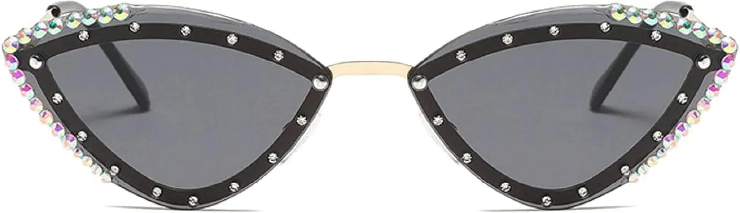 Popular Y2K Vintage Diamond Cat Eye Sunglasses Women For Female Rimless Sun Glasses Punk Luxury Designer Crystal Shades N45