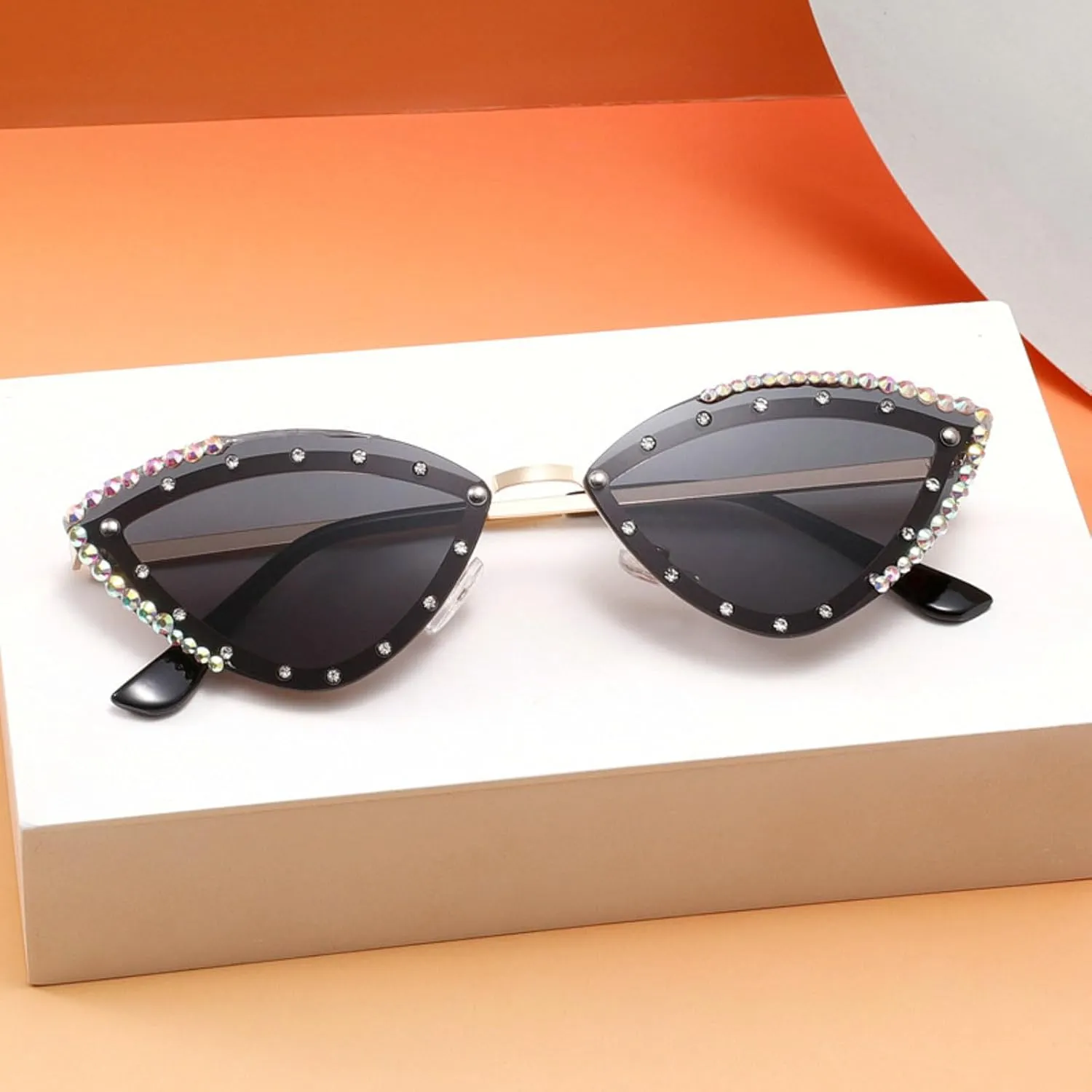 Popular Y2K Vintage Diamond Cat Eye Sunglasses Women For Female Rimless Sun Glasses Punk Luxury Designer Crystal Shades N45