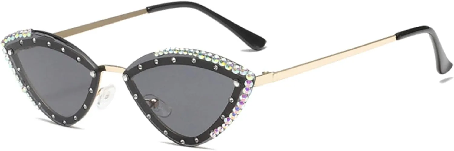 Popular Y2K Vintage Diamond Cat Eye Sunglasses Women For Female Rimless Sun Glasses Punk Luxury Designer Crystal Shades N45
