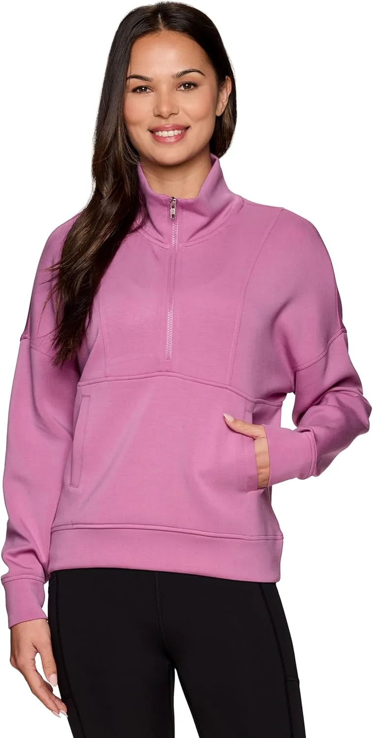 RBX Activewear Luxe Athleisure 1/2 Zip Sweatshirt for Women, Lightweight Super Soft Mock Neck Zip Up Pullover with Pocket