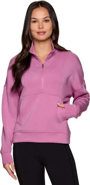 RBX Activewear Luxe Athleisure 1/2 Zip Sweatshirt for Women, Lightweight Super Soft Mock Neck Zip Up Pullover with Pocket