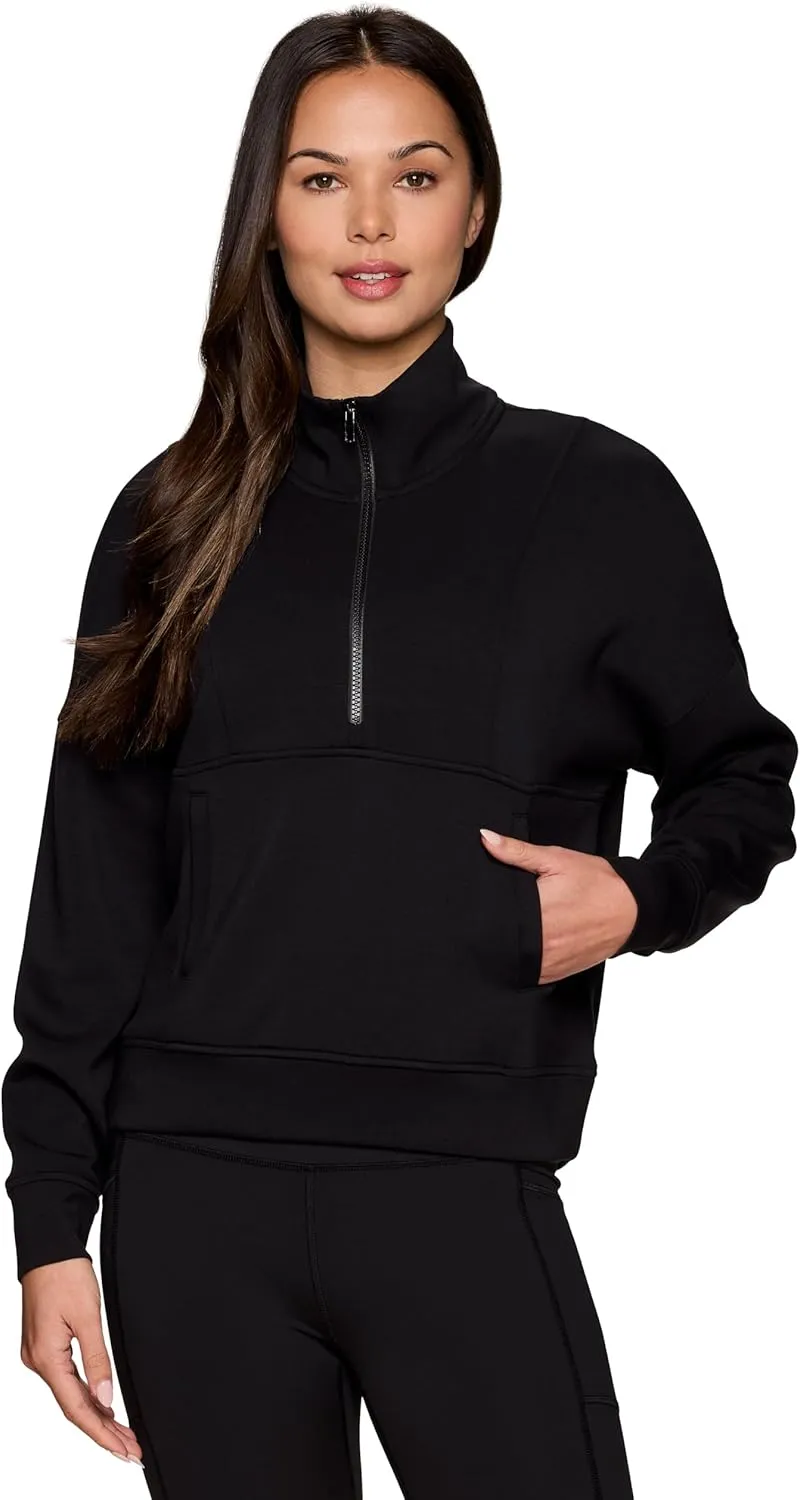 RBX Activewear Luxe Athleisure 1/2 Zip Sweatshirt for Women, Lightweight Super Soft Mock Neck Zip Up Pullover with Pocket