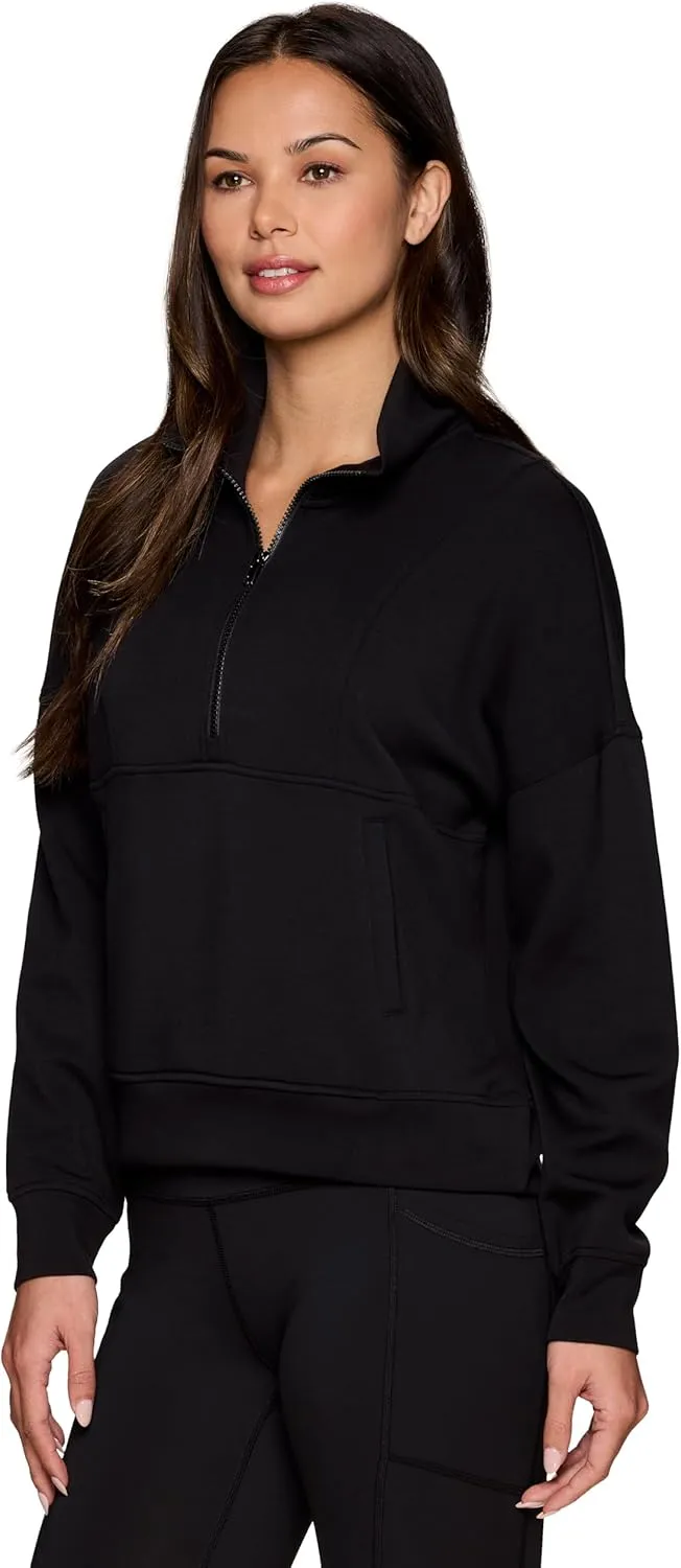 RBX Activewear Luxe Athleisure 1/2 Zip Sweatshirt for Women, Lightweight Super Soft Mock Neck Zip Up Pullover with Pocket