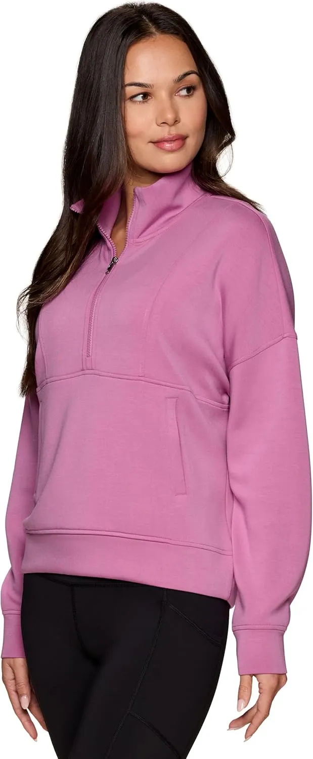 RBX Activewear Luxe Athleisure 1/2 Zip Sweatshirt for Women, Lightweight Super Soft Mock Neck Zip Up Pullover with Pocket