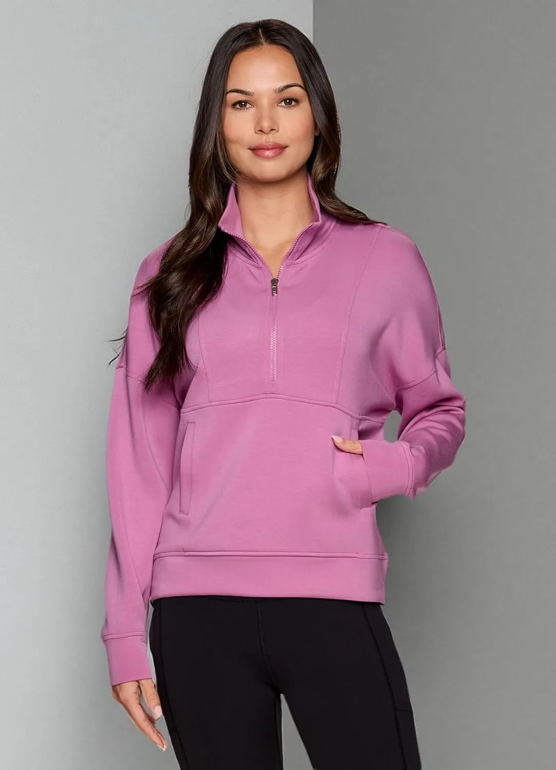RBX Activewear Luxe Athleisure 1/2 Zip Sweatshirt for Women, Lightweight Super Soft Mock Neck Zip Up Pullover with Pocket