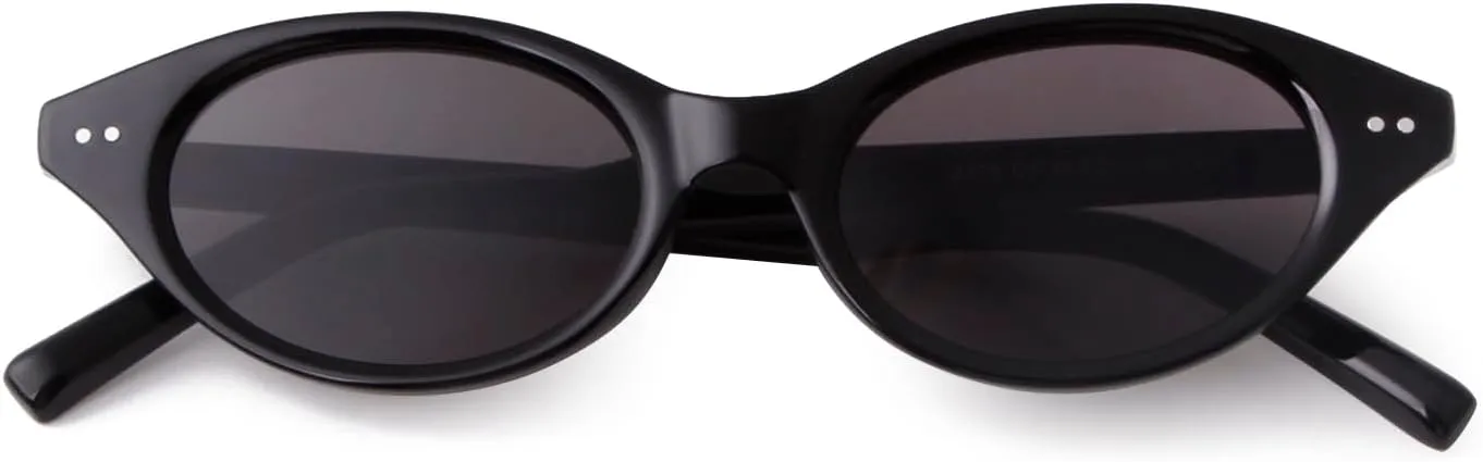Retro Oval Sunglasses for Women Men Vintage 90s Trendy Y2K Narrow Cat Eye Chic Rivets Deco UV Protection Sun Glasses