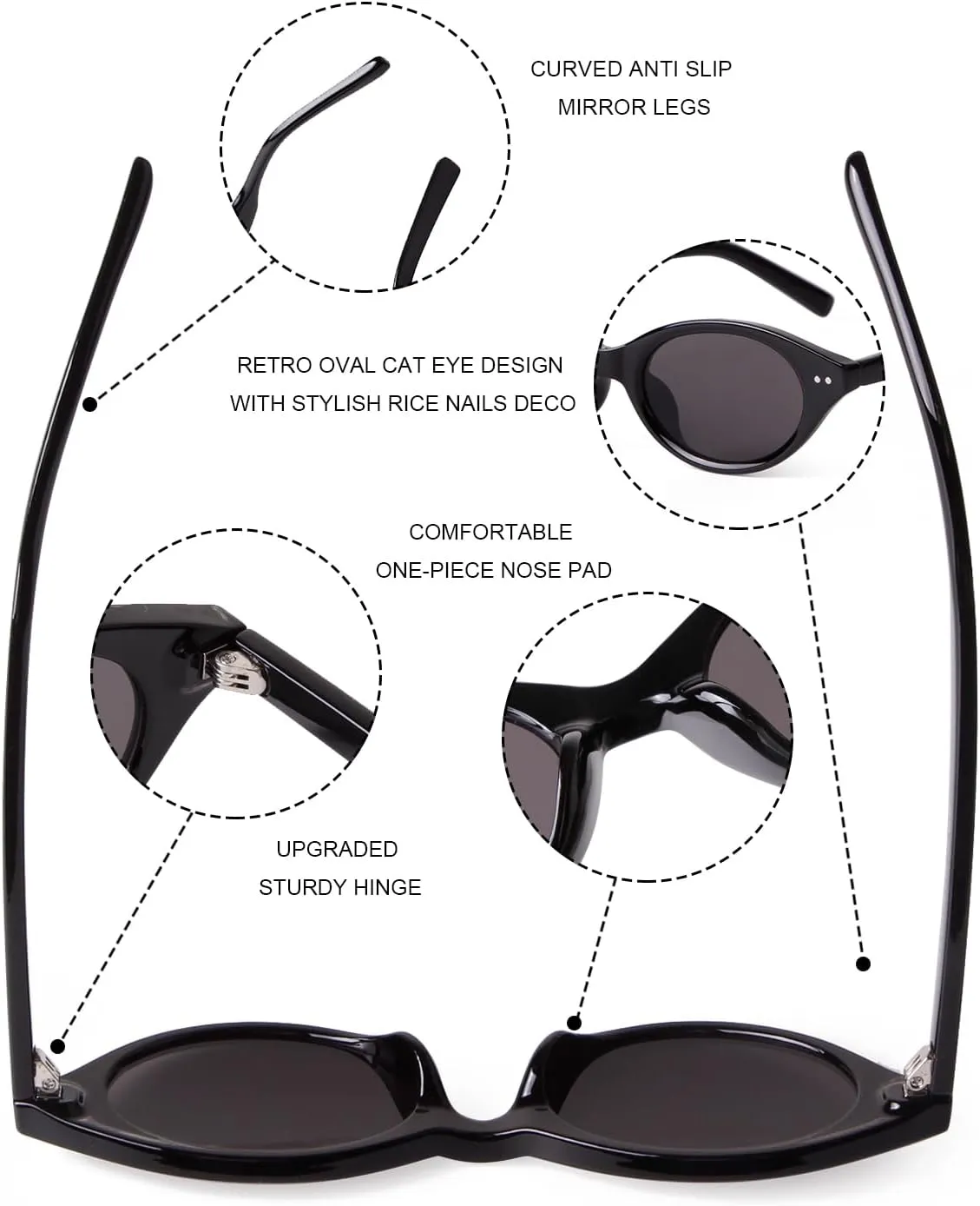 Retro Oval Sunglasses for Women Men Vintage 90s Trendy Y2K Narrow Cat Eye Chic Rivets Deco UV Protection Sun Glasses