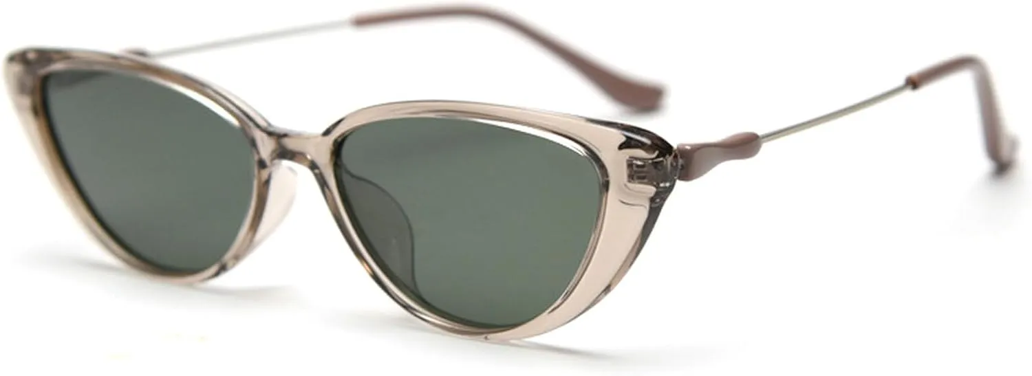 Retro Polarized Sunglasses for Women Men Small 90s Vintage Trendy Cat Eye Sunglasses Female Green Brown Trendy Shades