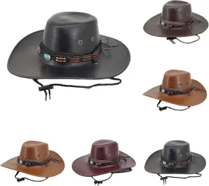 Retro Western Cowboy Hat for Men Women Classic Wide Brim Cycling Hats Ethnic Sun Protection Hats for Cowgirl Cowboy