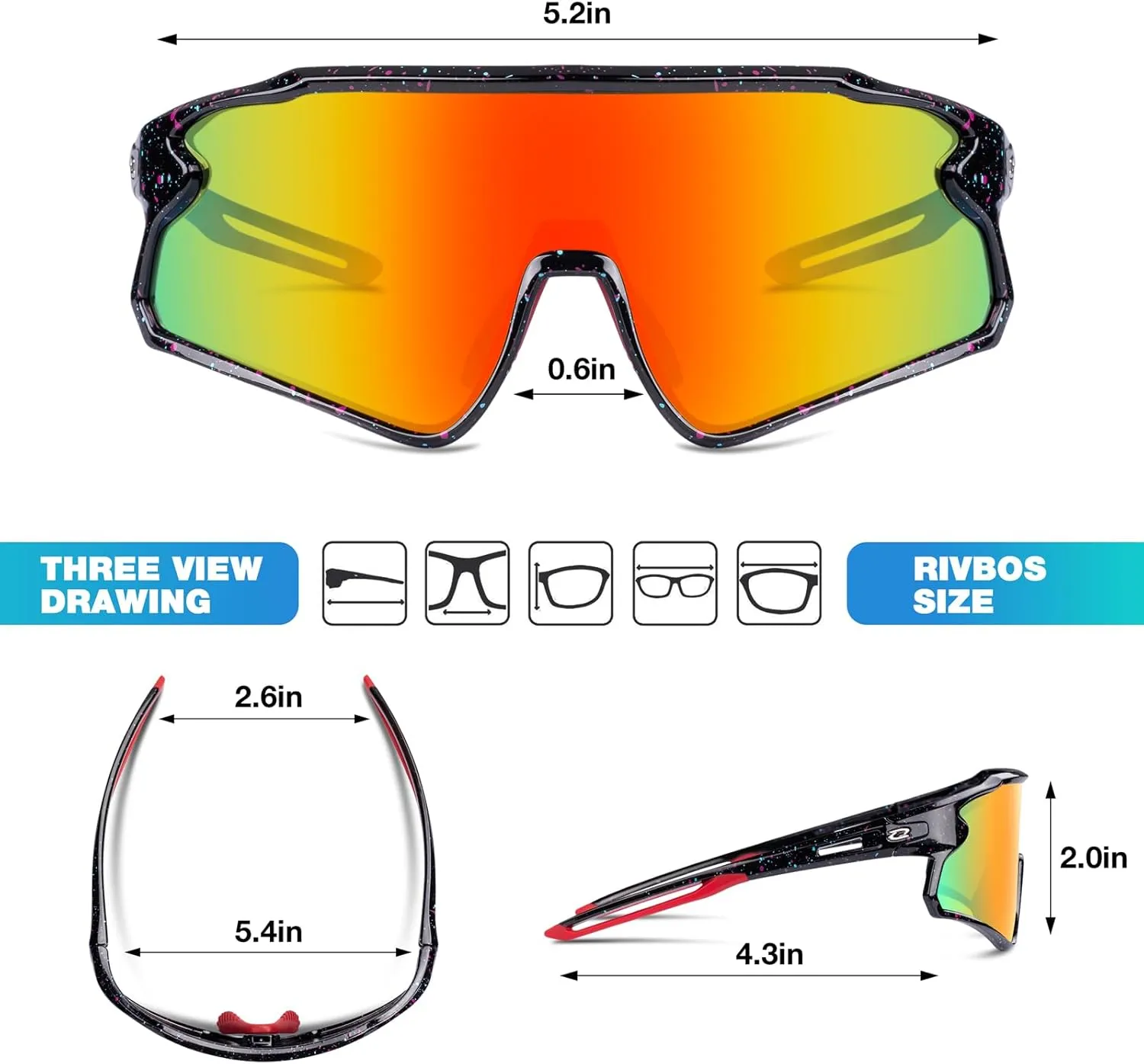 RIVBOS Youth Baseball Sunglasses for Kids(Boys&Girls) Polarized UV Protection Cycling Glasses RYS007