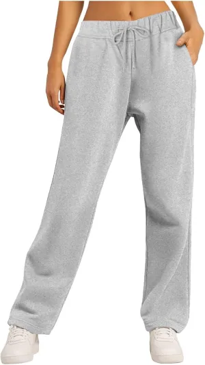 Rvidbe Women's Sweatpants with Pockets,Winter Fleece Lined Comfy Warm Baggy Pants Drawstring High Waist Wide Leg Lounge Pants