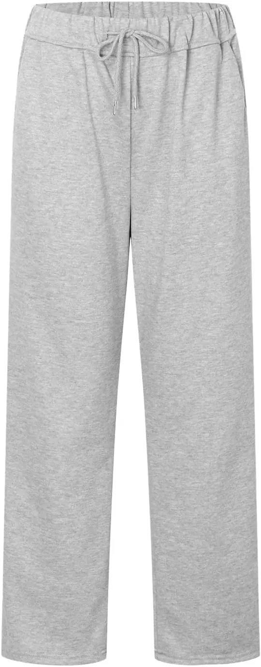 Rvidbe Women's Sweatpants with Pockets,Winter Fleece Lined Comfy Warm Baggy Pants Drawstring High Waist Wide Leg Lounge Pants