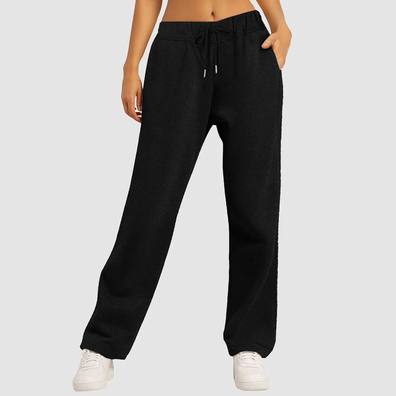 Rvidbe Women's Sweatpants with Pockets,Winter Fleece Lined Comfy Warm Baggy Pants Drawstring High Waist Wide Leg Lounge Pants