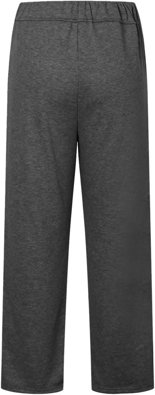 Rvidbe Women's Sweatpants with Pockets,Winter Fleece Lined Comfy Warm Baggy Pants Drawstring High Waist Wide Leg Lounge Pants