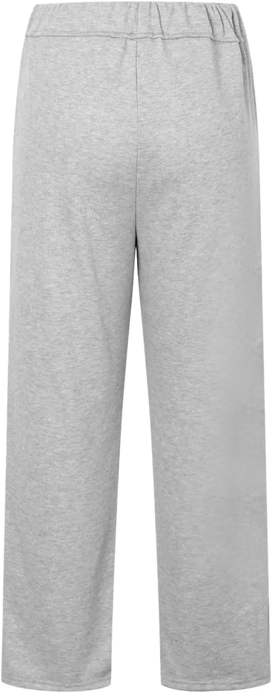 Rvidbe Women's Sweatpants with Pockets,Winter Fleece Lined Comfy Warm Baggy Pants Drawstring High Waist Wide Leg Lounge Pants