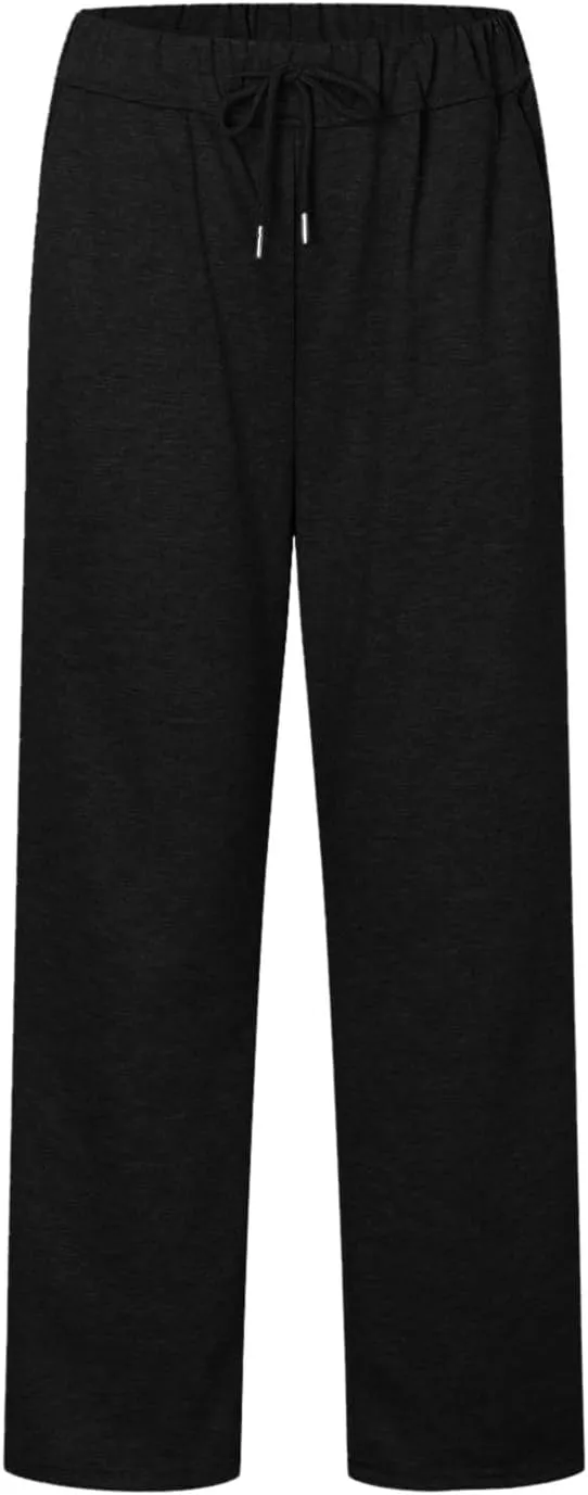 Rvidbe Women's Sweatpants with Pockets,Winter Fleece Lined Comfy Warm Baggy Pants Drawstring High Waist Wide Leg Lounge Pants