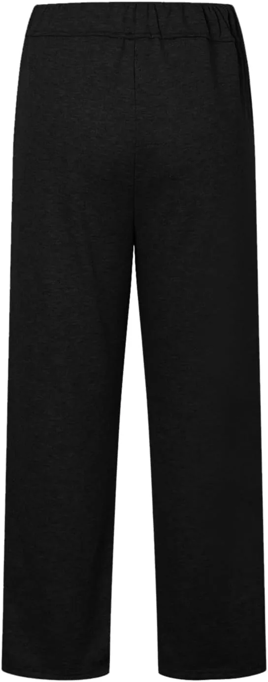 Rvidbe Women's Sweatpants with Pockets,Winter Fleece Lined Comfy Warm Baggy Pants Drawstring High Waist Wide Leg Lounge Pants