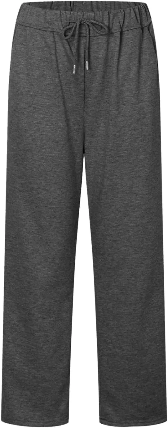 Rvidbe Women's Sweatpants with Pockets,Winter Fleece Lined Comfy Warm Baggy Pants Drawstring High Waist Wide Leg Lounge Pants