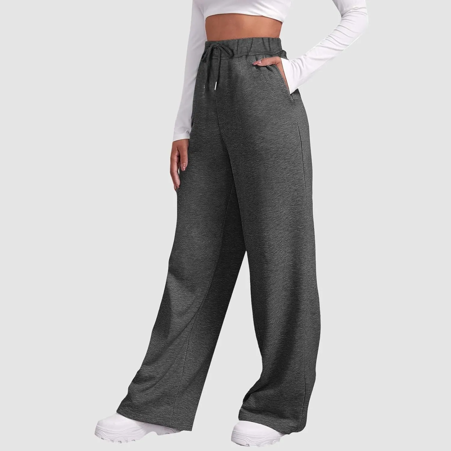 Rvidbe Women's Sweatpants with Pockets,Winter Fleece Lined Comfy Warm Baggy Pants Drawstring High Waist Wide Leg Lounge Pants