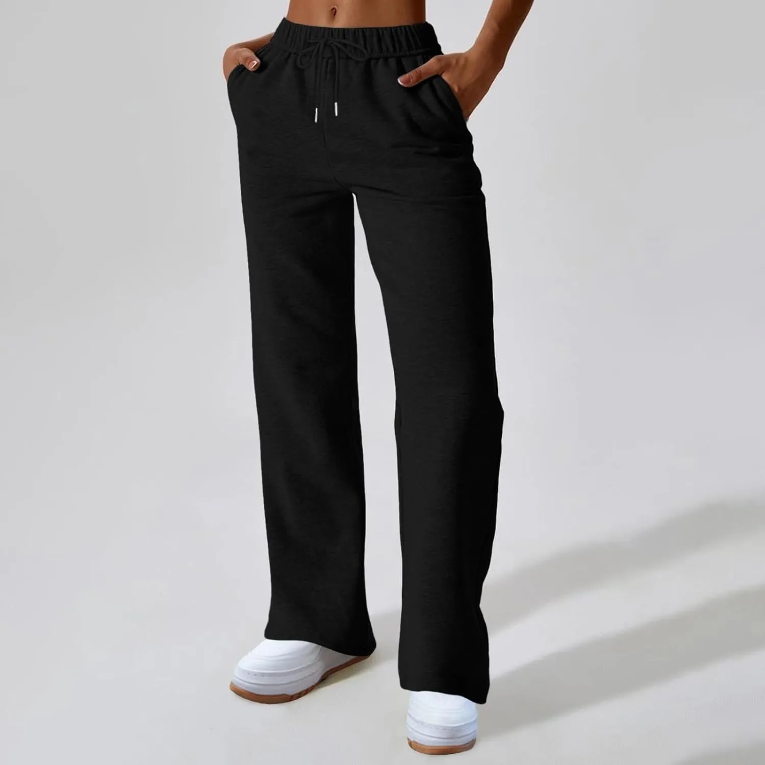 Rvidbe Women's Sweatpants with Pockets,Winter Fleece Lined Comfy Warm Baggy Pants Drawstring High Waist Wide Leg Lounge Pants