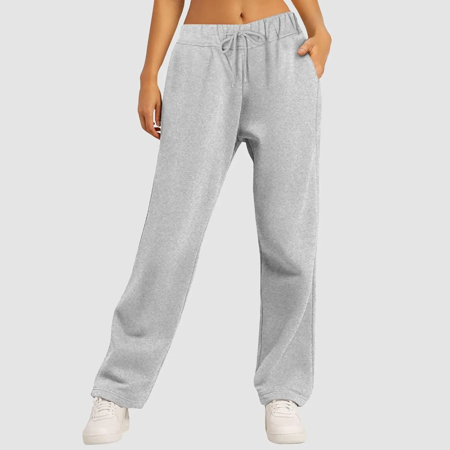 Rvidbe Women's Sweatpants with Pockets,Winter Fleece Lined Comfy Warm Baggy Pants Drawstring High Waist Wide Leg Lounge Pants