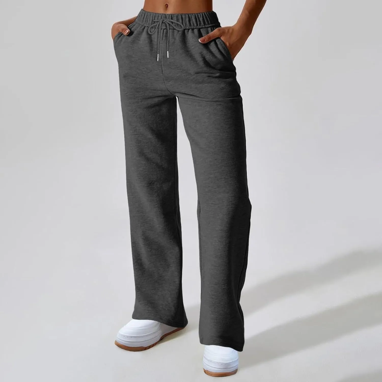Rvidbe Women's Sweatpants with Pockets,Winter Fleece Lined Comfy Warm Baggy Pants Drawstring High Waist Wide Leg Lounge Pants