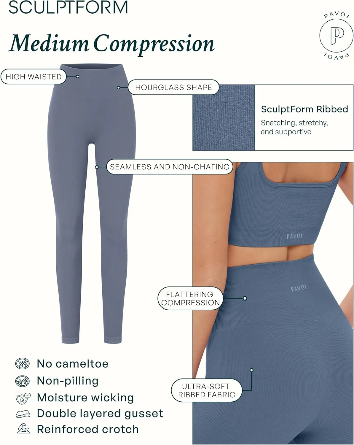 Seamless Scrunch Butt Leggings | High Waisted Compression Sculpting Women Full Length Workout Pants | SculptForm