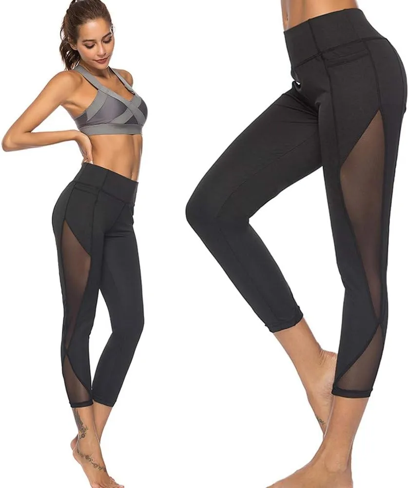 Sheer Cutout Gym Leggings for Women High Waist Butt Lifting Mesh Colorful Tights Tummy Control Yoga Best Yoga Pants