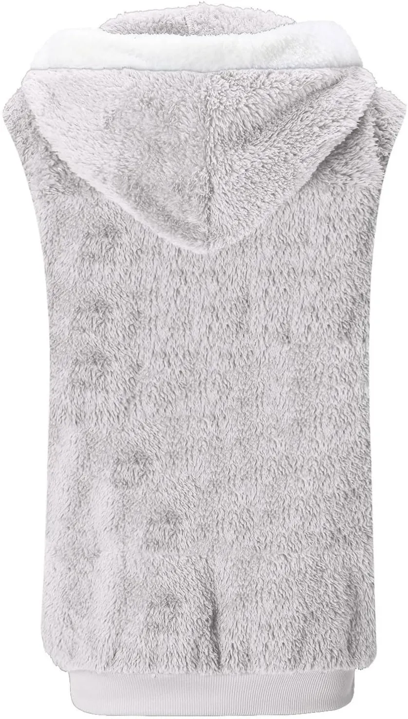 Sherpa Lined Jacket Women 2023 Fashion Casual Sleeveless Drawstring Zip Up Vest Hoodies Fall Winter Sweatshirts Jackets