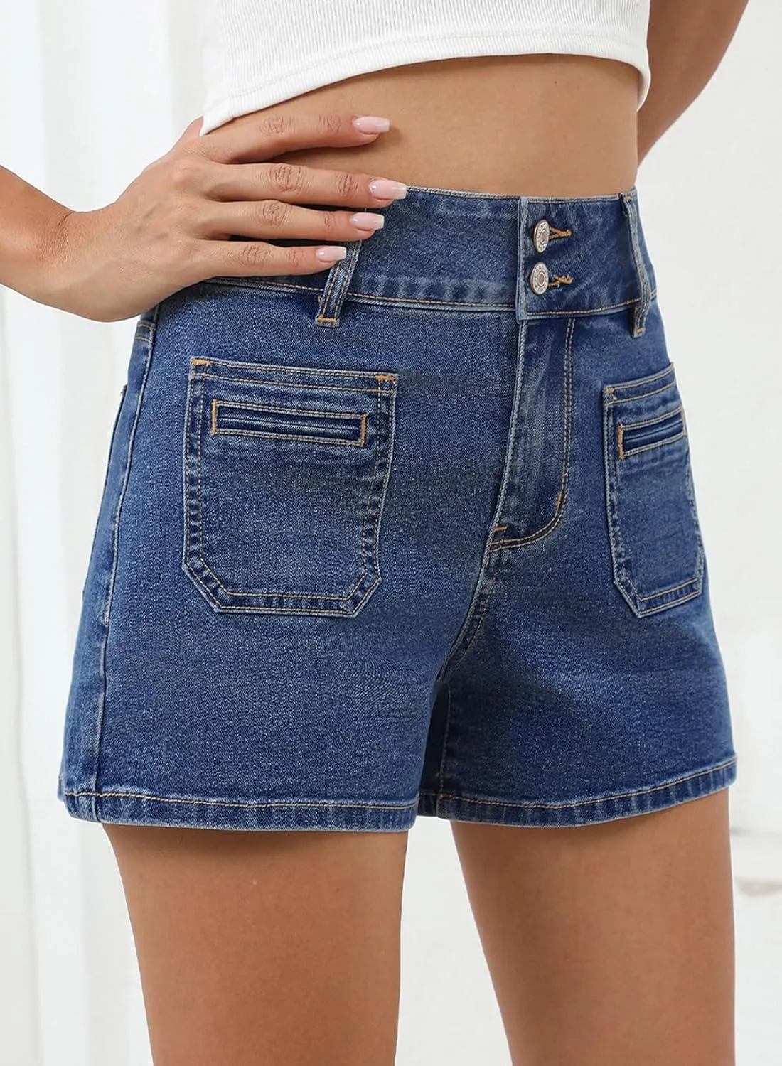 Sidefeel Women's Jean Shorts High Waisted Tummy Control Stretchy Summer Denim Shorts