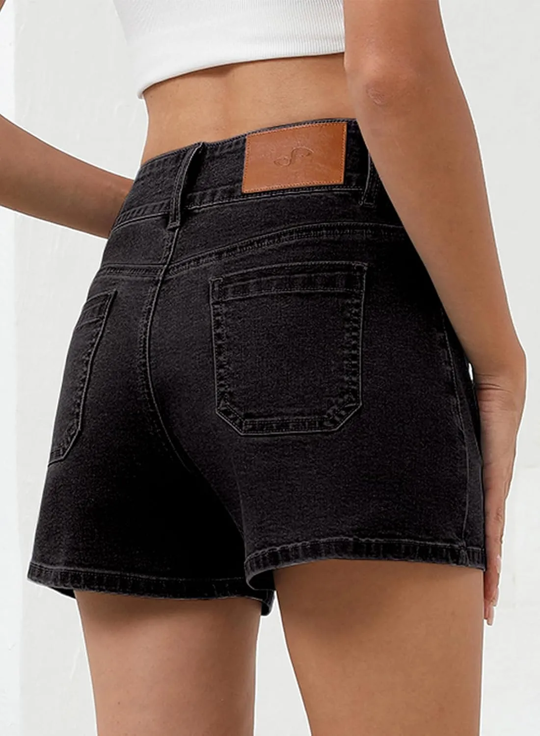 Sidefeel Women's Jean Shorts High Waisted Tummy Control Stretchy Summer Denim Shorts