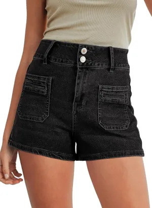 Sidefeel Women's Jean Shorts High Waisted Tummy Control Stretchy Summer Denim Shorts