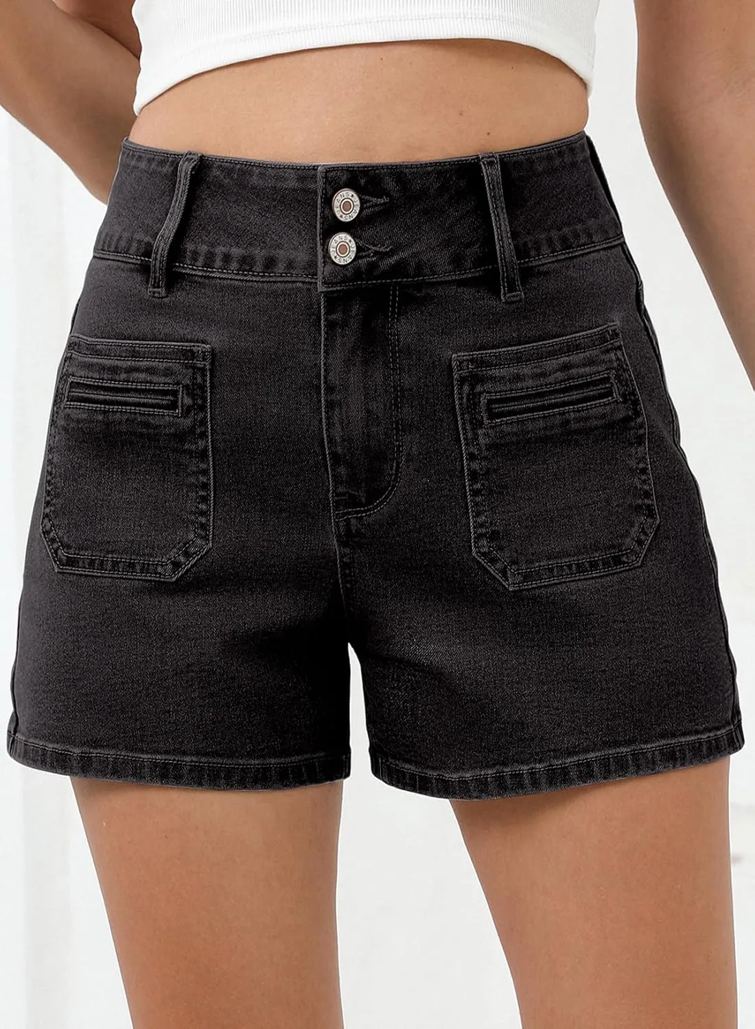 Sidefeel Women's Jean Shorts High Waisted Tummy Control Stretchy Summer Denim Shorts