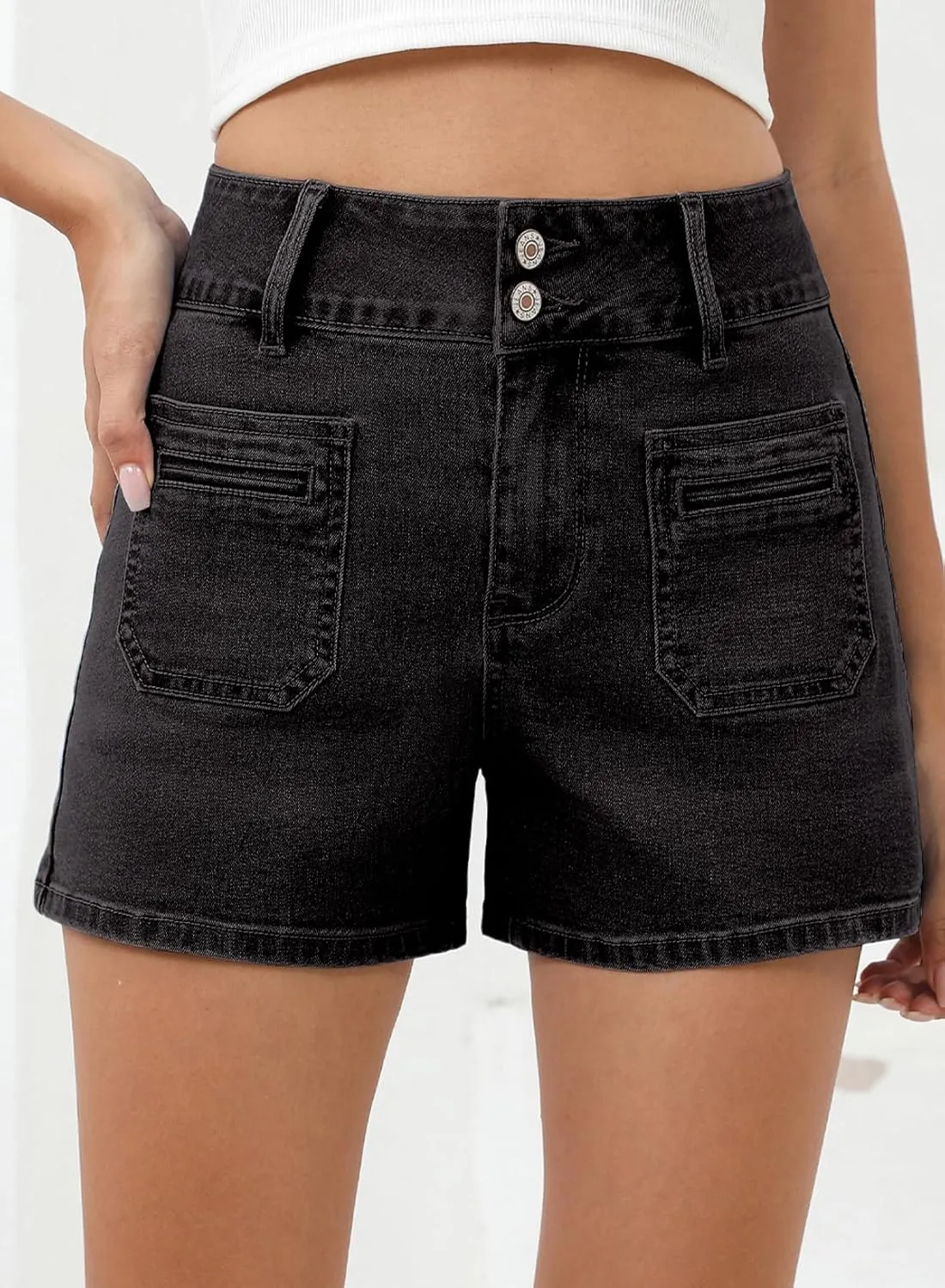Sidefeel Women's Jean Shorts High Waisted Tummy Control Stretchy Summer Denim Shorts