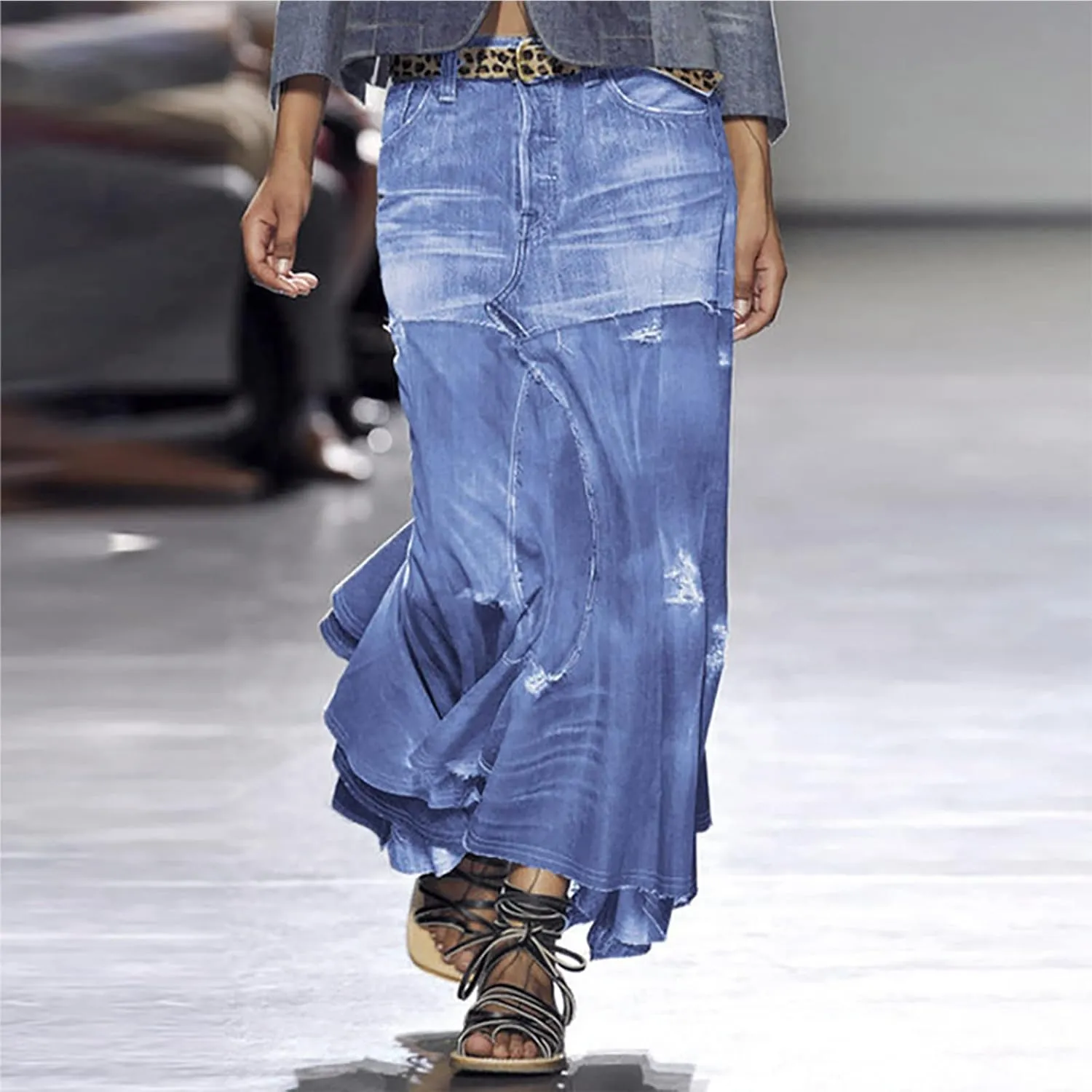 Skirt for Women Denim Maxi Long Vintage Cowgirl High Cut Slit Peasant High Low Steampunk Skorts Women 2025 Trendy